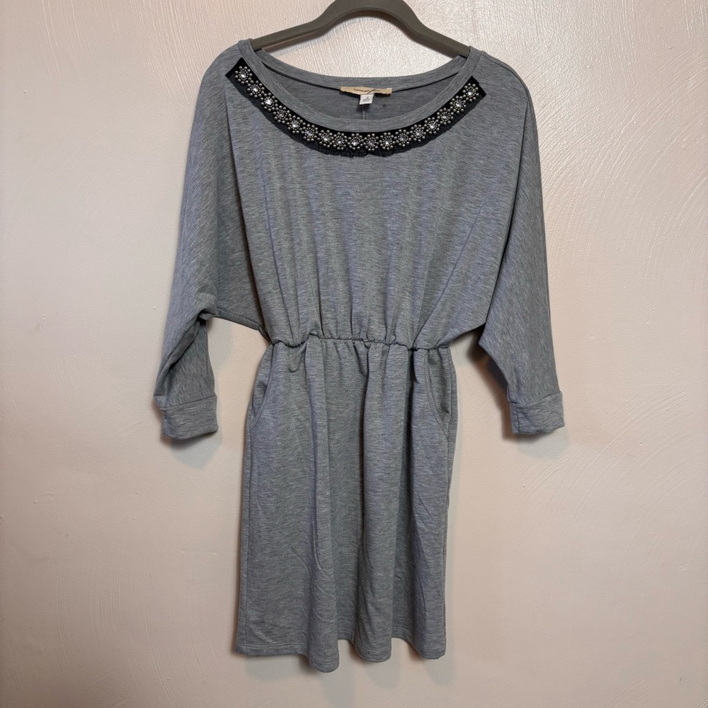 Francesca's Free Dress Mini Elastic Waist Pockets Gem Embellishment Gray‎ Size S